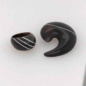Vintage 1960's Wood Ebony Ring & Pin Set